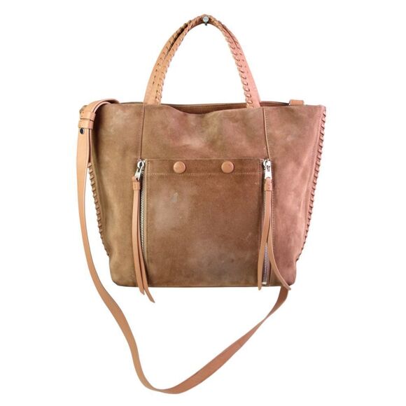 AllSaints TAN BROWN REAL LEATHER SUEDE SHOULDER BAG X-BODY SATCHEL HANDBAG PURSE - Picture 1 of 16